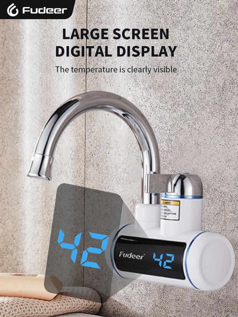 Description Picture 5 of itemFudeer Electric Water Heater 3000W 220V Kitchen Faucet Tankless Instant Heating Water Tap Flowing Heated Mixer Digital Display