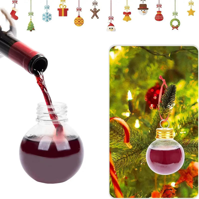 Description Picture 3 of item10Pcs Christmas Booze Balls-Xmas Fillable Booze Tree Ornaments-Clear Plastic Xmas Hanging Pendant 50/100ml Candy Juice Bottle