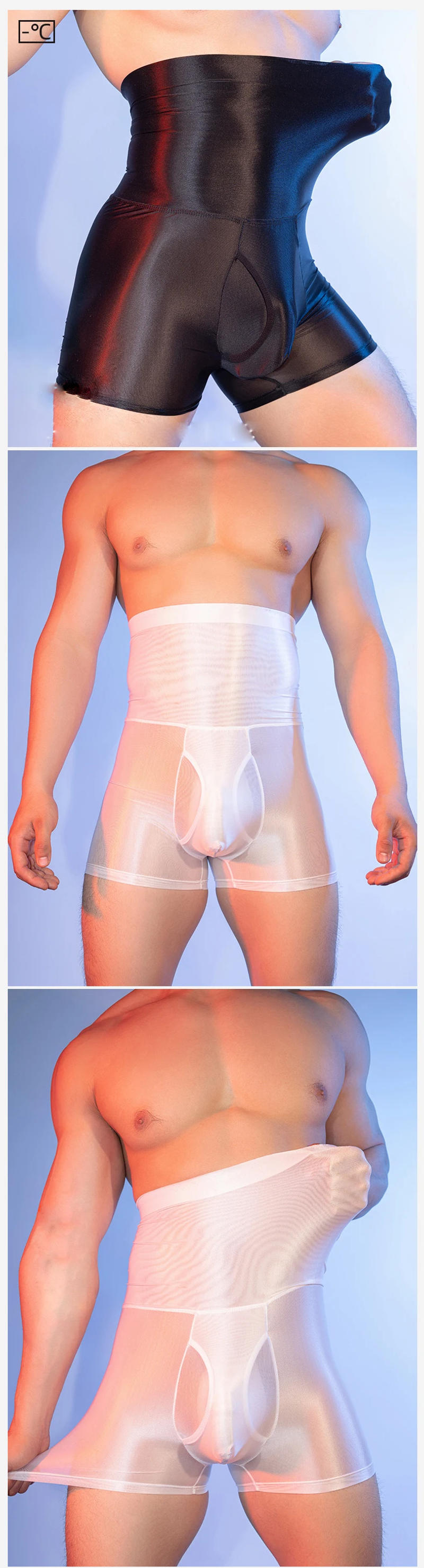 Description Picture 4 of itemMen's Pants Boxer High Elastic Control Tummy Lift Butt Sexy Shorts U Bulge Pouch Hole Open Oil Shiny Shaper Exotic Man Lingerie