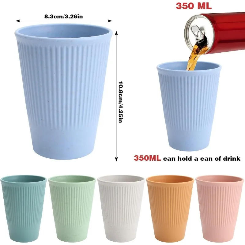 Description Picture 3 of item6 Pieces Unbreakable Drinking Cups, 350 ML Plastic Drinking Cups Reusable Tumbler Cup Microwave and Dishwasher Safe(6 Colors)