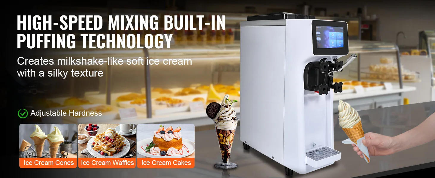 Description Picture 4 of itemVEVOR Commercial Ice Cream Machine 1000W Single Flavor Countertop Soft Serve Ice Cream Maker Touch Screen Auto Clean Pre-cooling