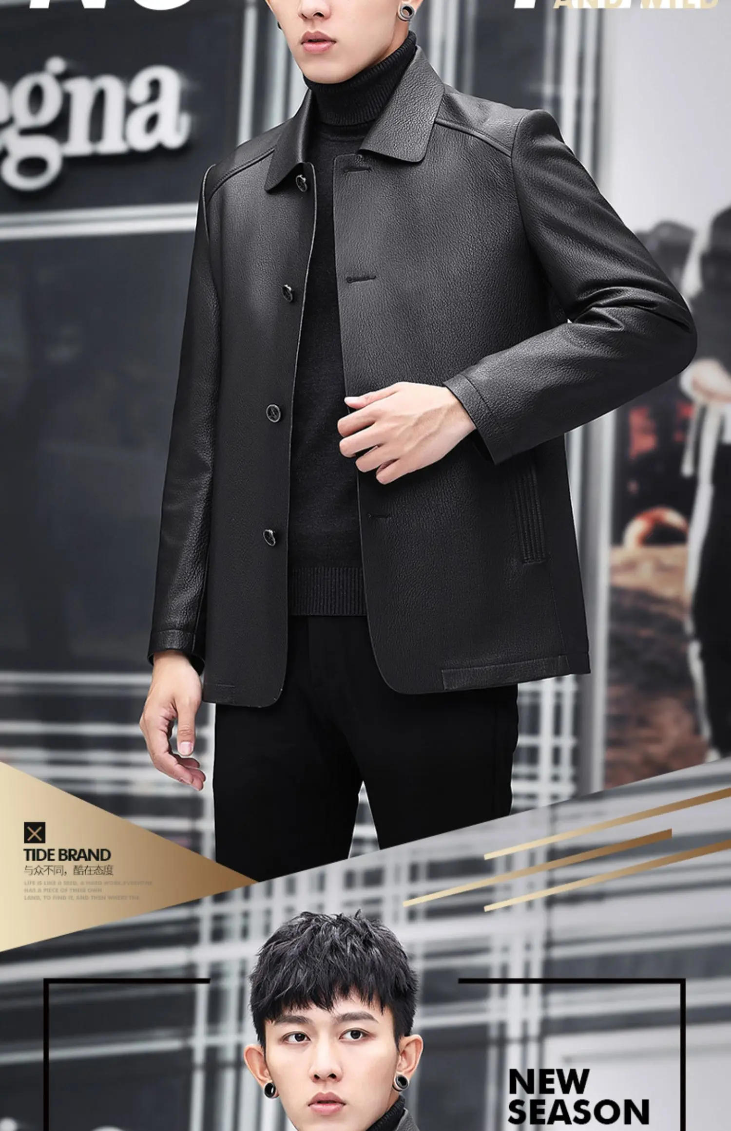 Description Picture 4 of itemGenuine Leather Jacket Men Pure Goatskin Deer Pattern Lapel Jackets Autumn New Natural Leather Clothes Thin Casual Men's Coat FC