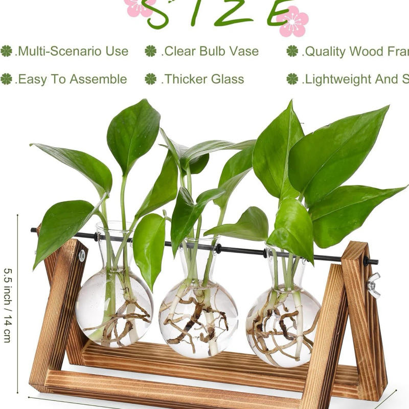 Description Picture 4 of itemCreative wooden frame hydroponic glass vase ins style retro green ivy plant hydroponic vessel small vase desktop decoration