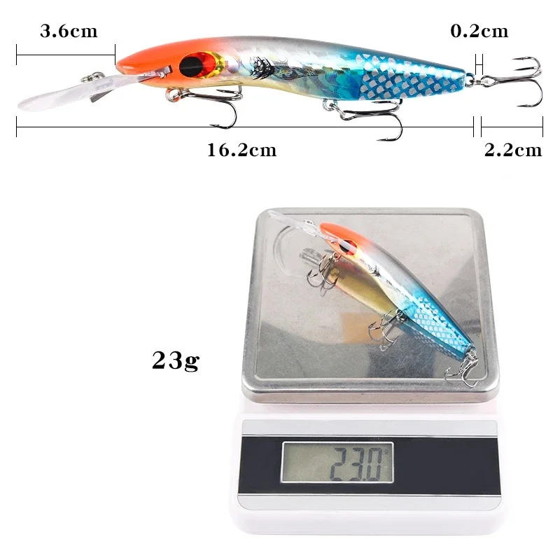 Description Picture 6 of itemVivid Deep Diving 8M+ Big Minnow Wobbler 10 Color Fishing Lures Simulate Bending Trolling for Freshwater Carnivorous Fish