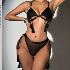 MUZISKAT New comfortable mesh sexy neck strap shapewear two-piece lingerie set