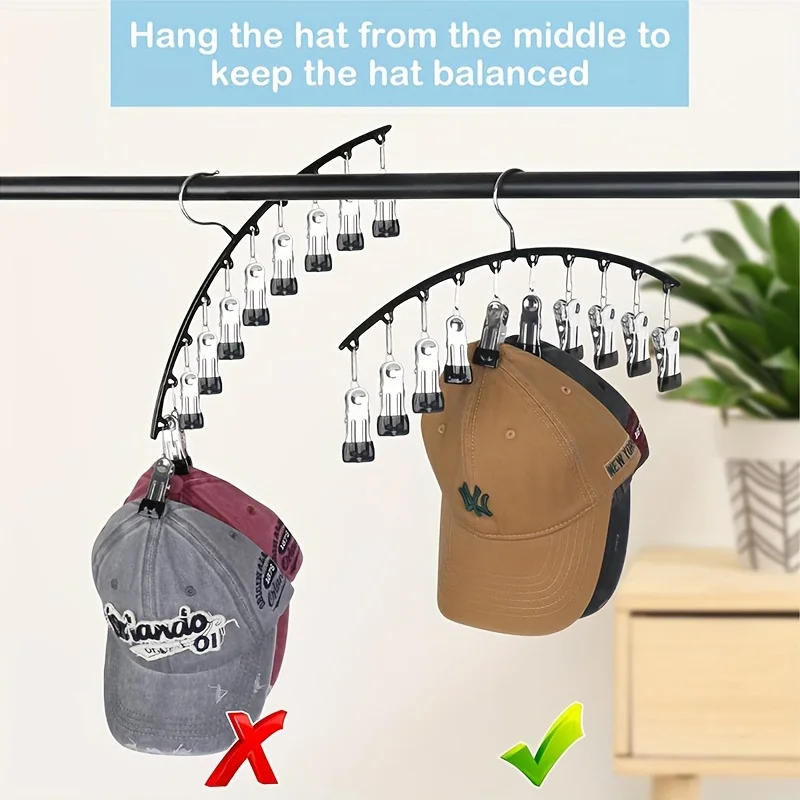 Description Picture 6 of itemHat Hook for Wardrobe, Hat Storage Rack, for Hanger and Room Closet Display, with 10 Clips Baseball Cap Hat Rack clothes hanger