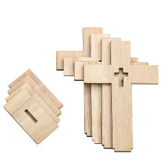8PCS Wooden Vertical Cross Christian Holiday Ornament Set Jesus Prayer Handheld Craft Decoration