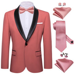 Barry.Wang Formal Men Suit Tie Bowtie Set Jacquard Solid Shawl Collar Male Blazer Jacket Coat Hanky Cufflinks Business Wedding