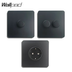 Wall Light Dimmer Switch, 1-100W LED Compatible, EU Wall Socket, Matte Black Stainless Steel Panel, H6 Wallpad, 2 Way Control