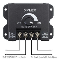 DC12V-24V LED Switch 30A 360W Voltage Regulator Adjustable Controller For Strip Light Lamp Dimming Dimmers