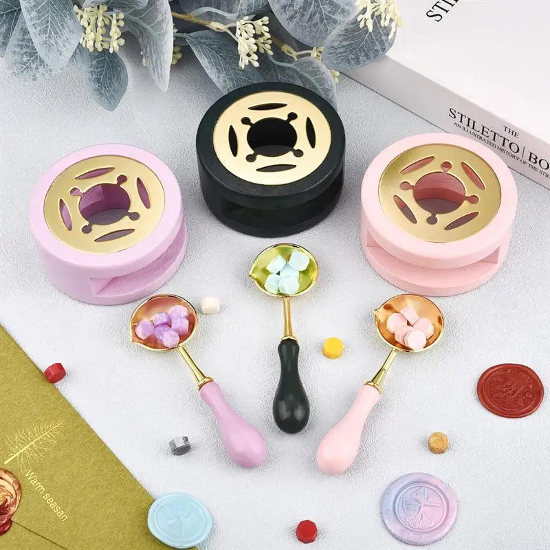 Description Picture 3 of itemWax Seal Stamp Set Lacquer Furnace With Spoon Wax Seal Melting Furnace Solid Wood Melting Heater Wax Pot Bead Stick Heater