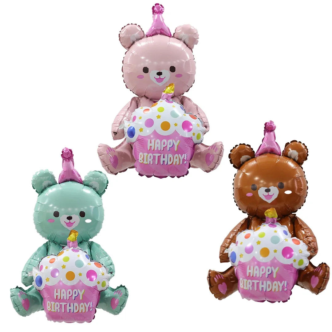 Description Picture 6 of itemIns 4D Pink Bear Hugs Cake Foil Balloon Girl Baby Happy Birthday Party Favors Gift for Kids Photo Props