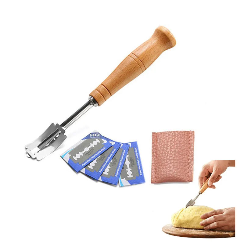 Description Picture 2 of itemWooden Handle Sourdough Bread Scoring Lame Bread Slashing Tool With 5Pcs Blades Bakers Lame Dough Scoring Knife
