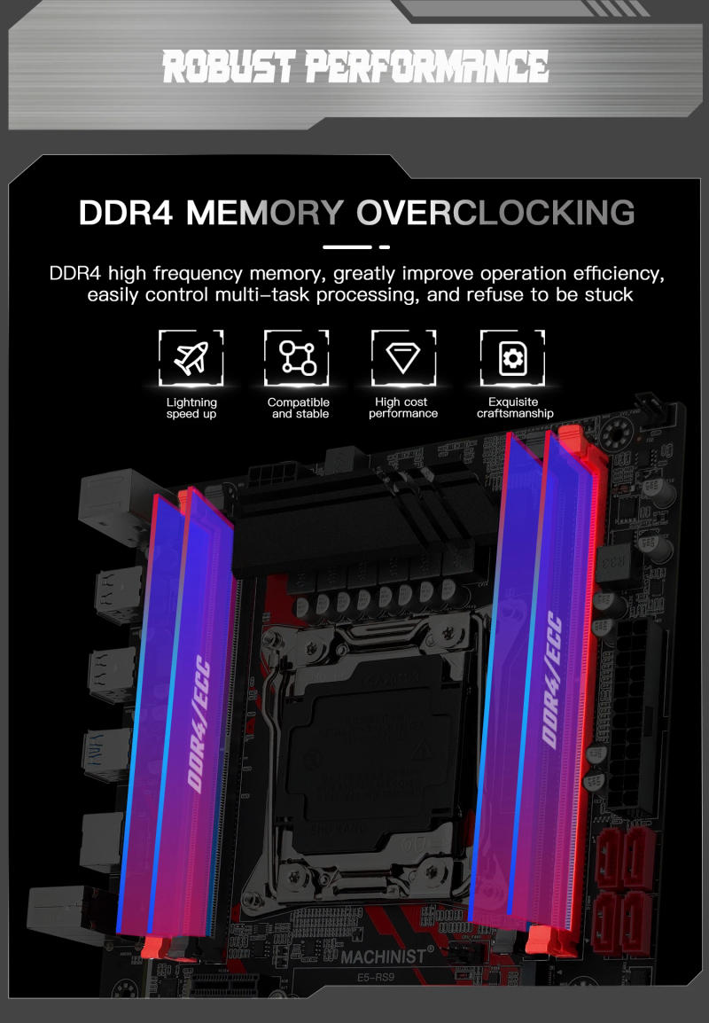 Description Picture 6 of itemMACHINIST RS9 X99 Motherboard Support Xeon E5 V3 V4 LGA 2011-3 CPU Processor DDR4 RAM Four Channel and SATA PCI-E M.2 Slot