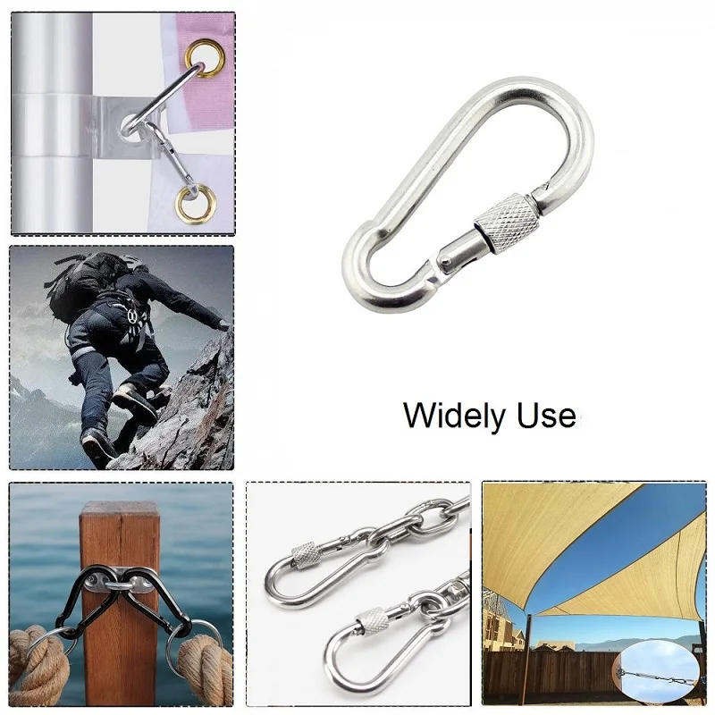 Description Picture 6 of item5PCS 304 Screw Stainless Steel 304 Snap Hook Carabiner 50mm 60mm 70mm 80mm Length Screw Lock Round Carabiner Climbing