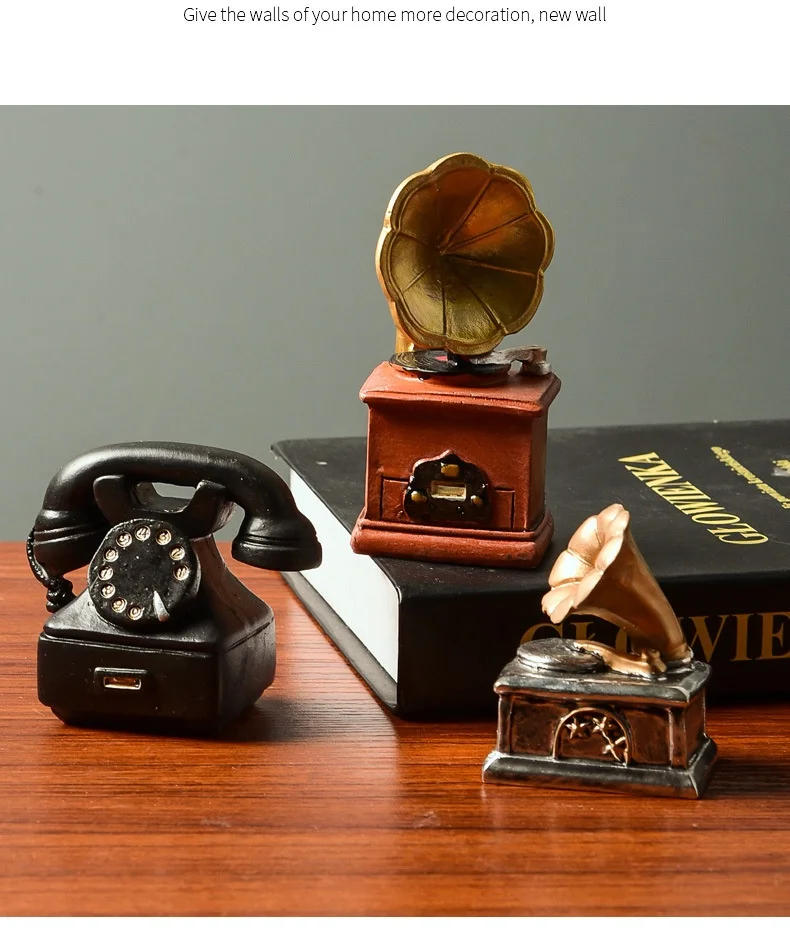 Description Picture 6 of itemVintage Artifacts Antiques Figure Old Furniture Phone Statues Crafts Retro Telephone Model Home Ornament Coffee Bar Decoration
