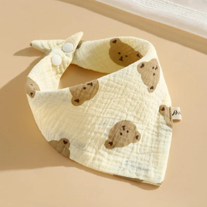 Description Picture 5 of itemNewborn Drooling Bib Gauze Handkerchief  Bib Organic Cotton Soft And Absorbent Baby Scarf Cute Cartoon Bear Print
