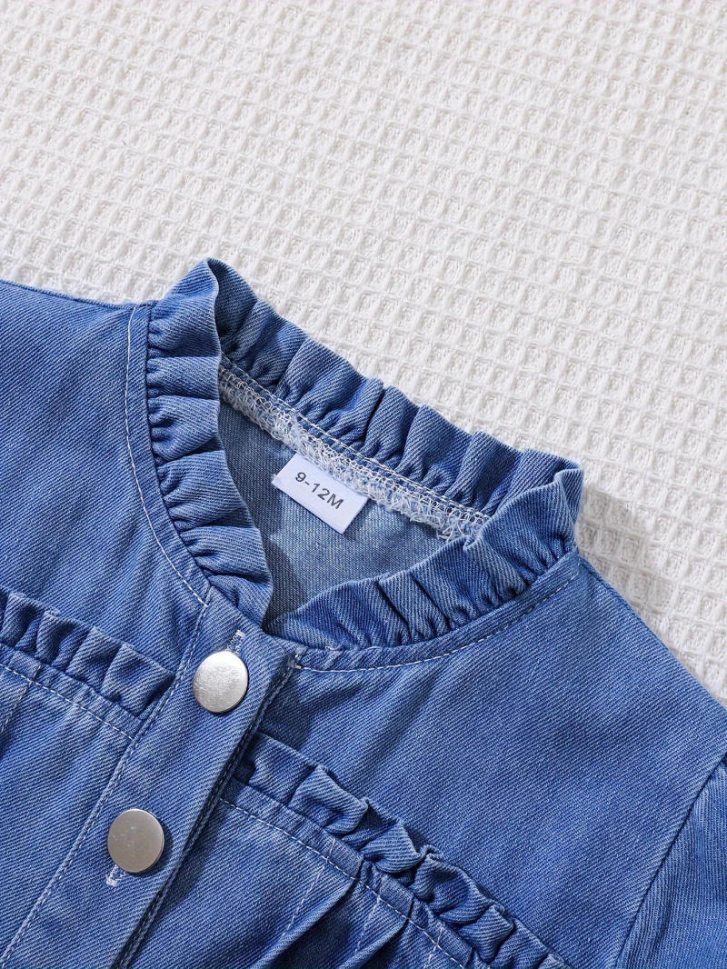 Description Picture 5 of itemSpring And Autumn Fashion Baby Girl Denim Set: Stand-Up Collar Waist-Shaped Drawstring Denim Jacket + Casual Washed Jeans