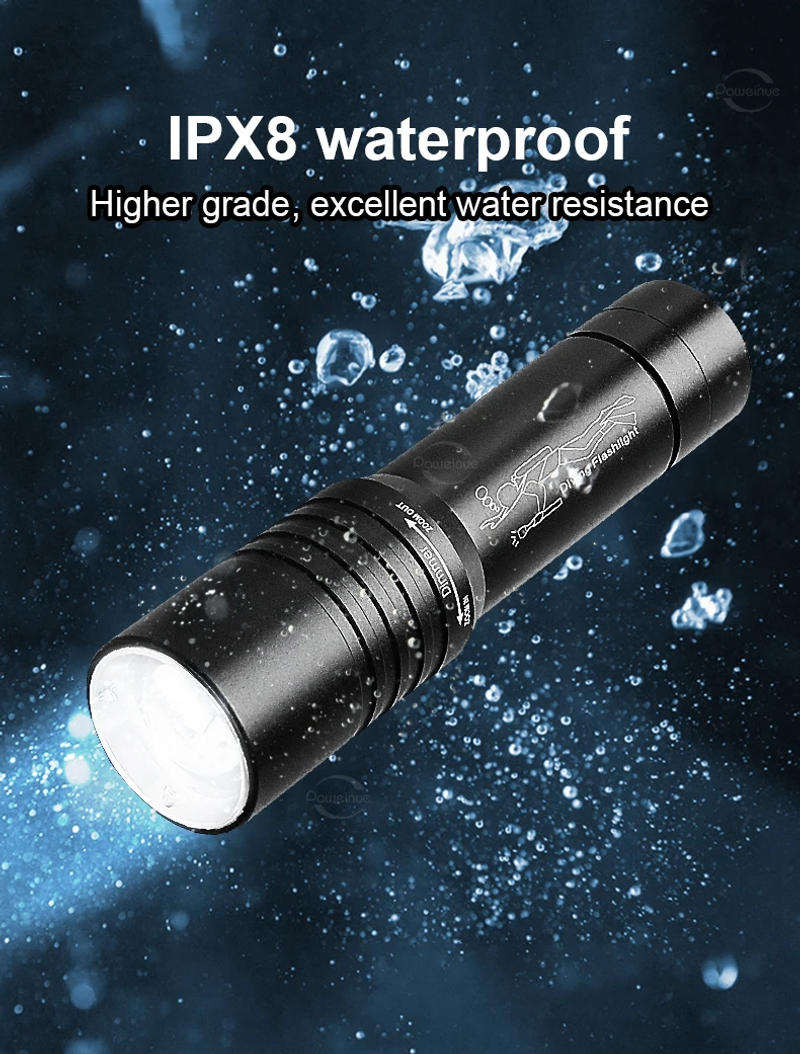 Description Picture 3 of itemZoom Diving 200M Underwater Lantern Led Rechargeable Portable Professional Underwater Lantern IPX8 Waterproof Diving Flashlight