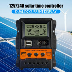 Solar Charge Controller 12V 24V Solar Panel Voltage Regulator LCD Display Dual USB Output Support for iPhone Charging