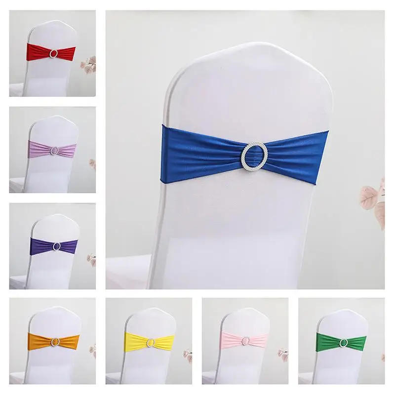 Description Picture 3 of item100/50/10pcs Elastic Chair Knot Wedding Decoration Buckle Sashes Back Cover Mariage Hotel Home Seat Elegant Modern Ribbon Decors