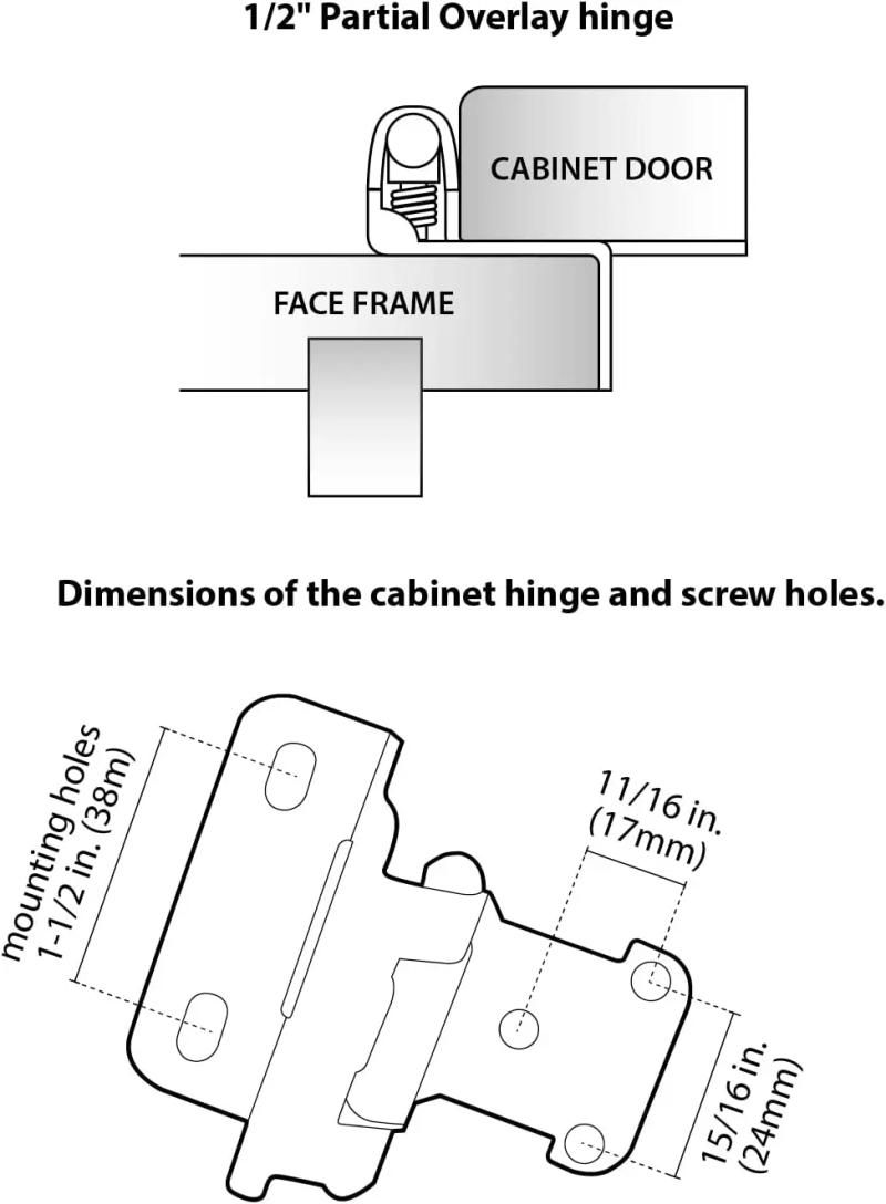 Description Picture 2 of itemViladepot 1/2” Overlay Gold Cabinet Hinges 10PCS Semi Wrap Partial Wrap Overlay Kitchen Cabinet Hinges