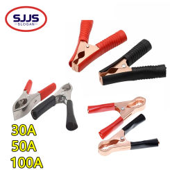 【2PCS】30A 50A 100A Car Alligator Clips Battery Clamps Crocodile Clip Red Black Positive Negative 70MM 80MM 90MM length Red Black