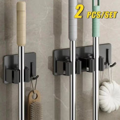 1-3PCS Stainless Steel Household Storage Rack Bathroom Nail-free Hook Wall-mounted Mop Storage Rack Waterproof Broom Rack
