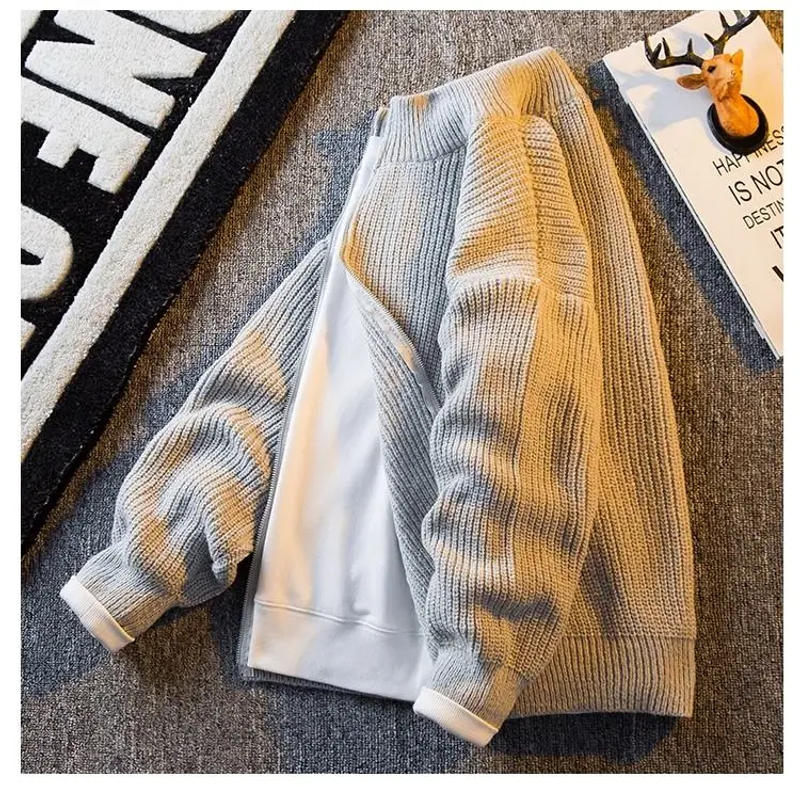 Description Picture 4 of itemAutumn Winter Thickened Solid Knitted Cardigan Jackets Men Retro Loose Casual High Street Cardigans Men Tops Male Clothes