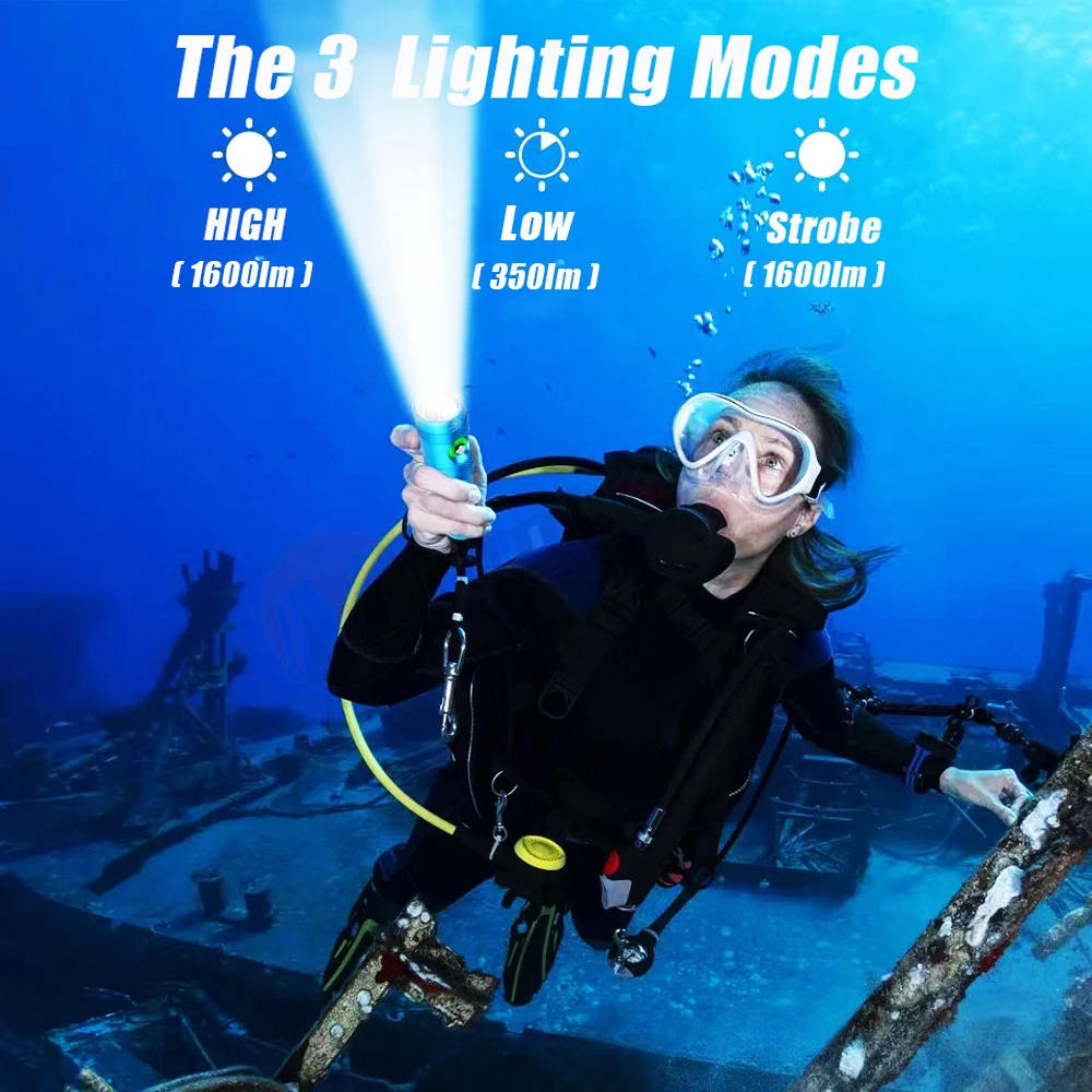 Description Picture 5 of itemIPX8 Waterproof 1600LM LED Scuba Diving Flashlight Torch LED Dive Light Underwater 100M 3 Modes Super Bright Submersible Light
