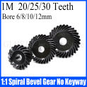 1 Set 1:1 Spiral Bevel Gear 1M 20/25/30 Teeth Bore 6/8/10/12mm 45# Steel Left-handed/Right-handed Helical Gear No Keyway