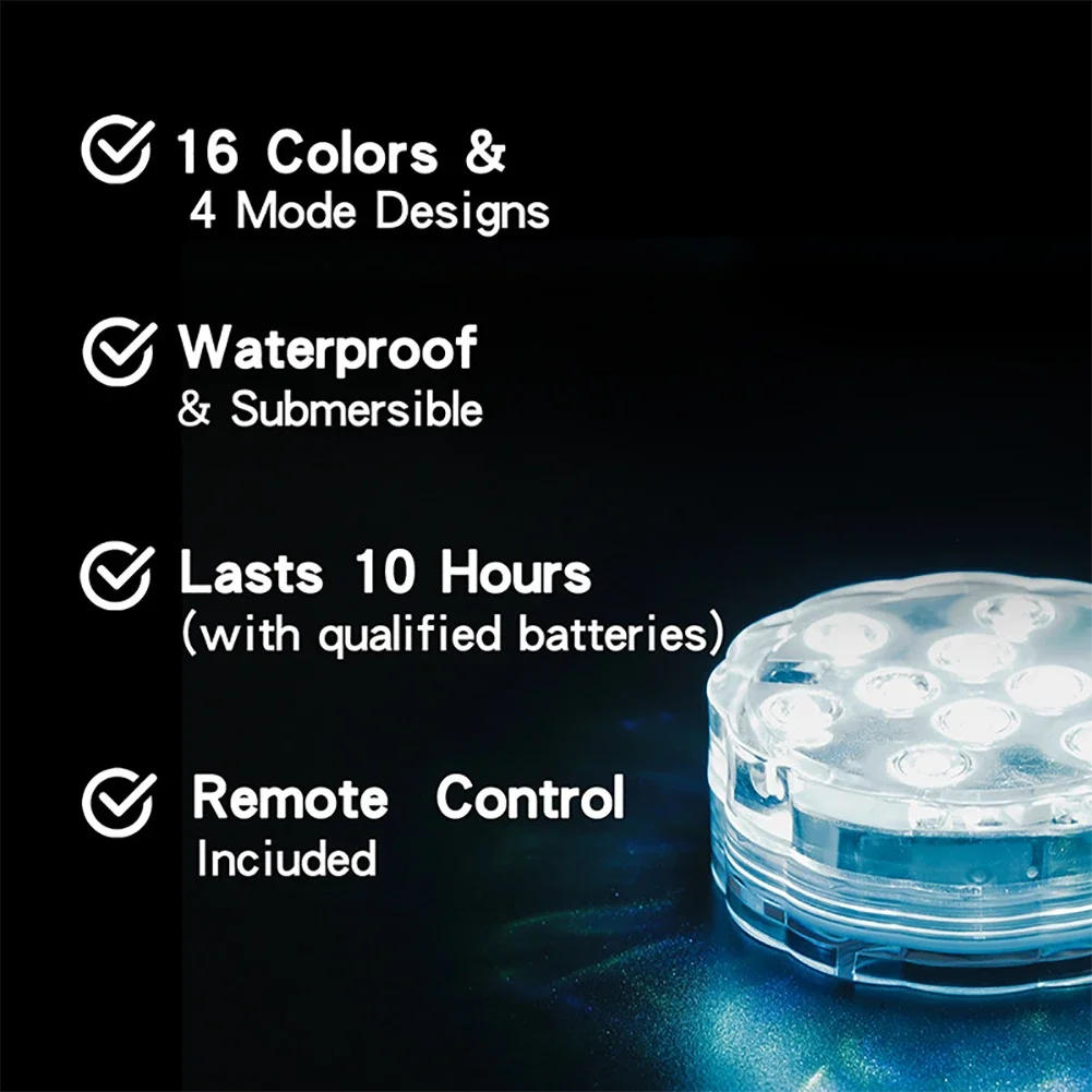 Description Picture 5 of item3/10leds RGB Led Submersible Light Underwater Night Lamp Battery Operated Garden Swimming Pool Light for Wedding Party Vase Bowl
