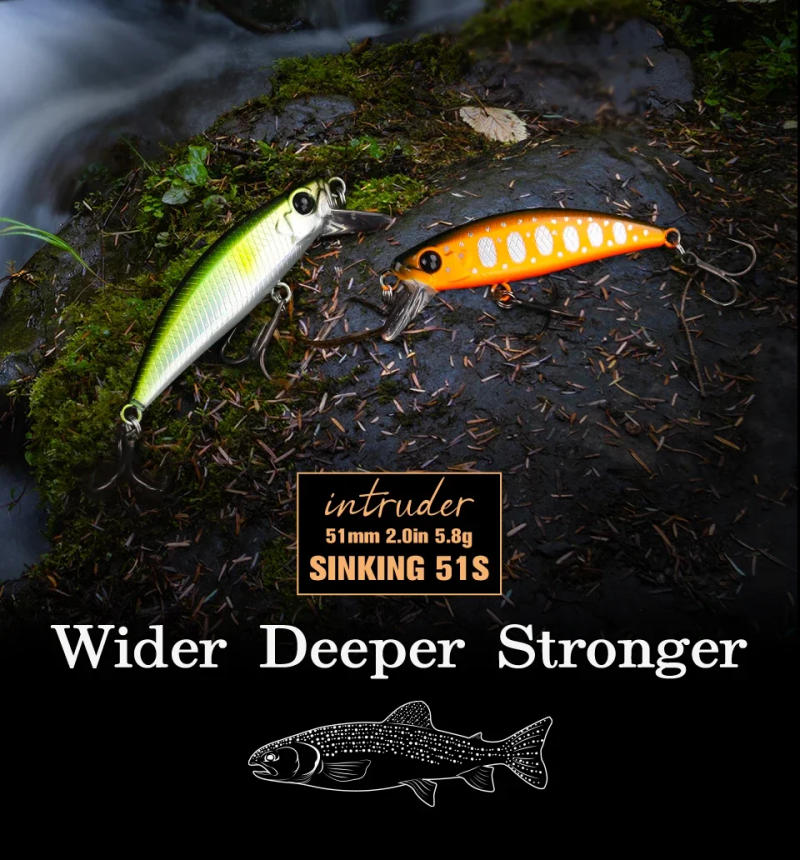 Description Picture 2 of itemTSURINOYA Intruder 51S Sinking Minnow Stream Fishing Lure 51mm 5.8g Artificial Hard Bait For Trout Ajing Jerkbait River Baits