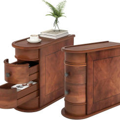 End Table Set of 2 No Assembly Required Wood End Table with 2 Drawers Sofa Side Table for Living Room Vintage Slim Nightstand