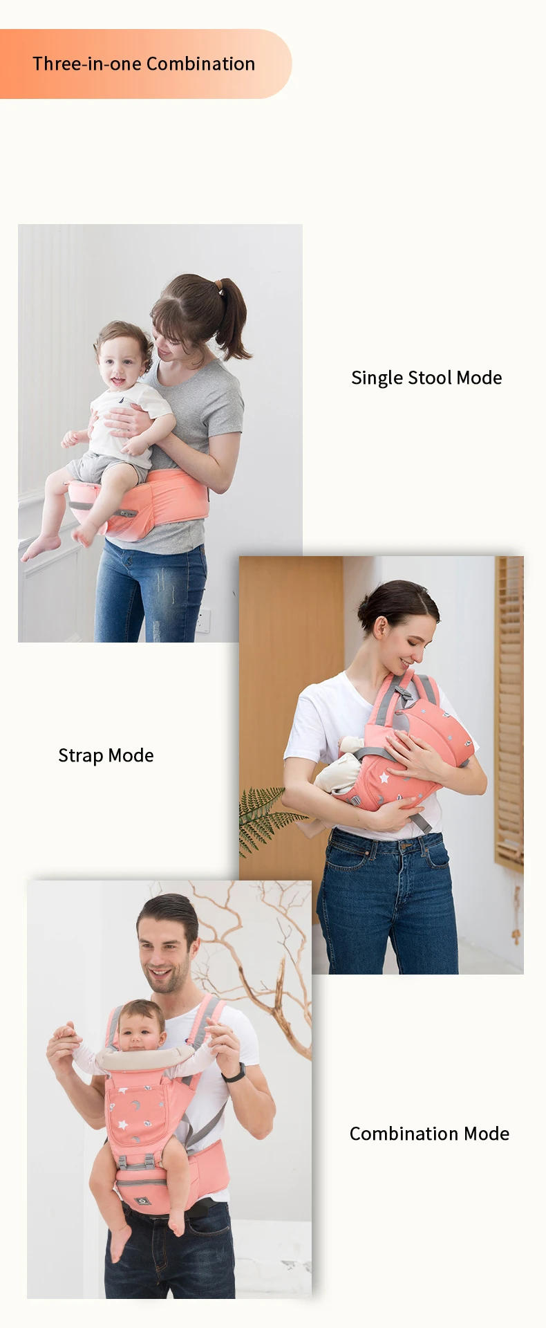 Description Picture 6 of itemErgonomic Baby Carrier Infant Hipseat Carrier Breathable Kangaroo Front Facing Baby Holder Baby Waist Carrier Travel For 0-36M