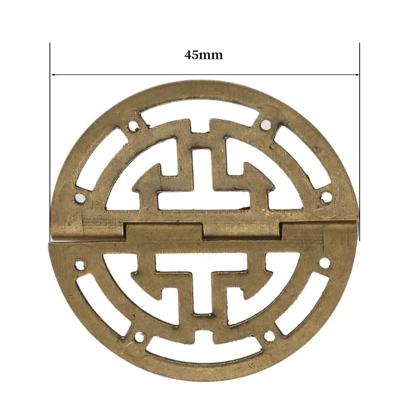 Description Picture 5 of item2pcs Vintage Round Brass Hinges w/screws 45mm/1.77inch Hollow Pattern Old Chinese Retro Decor Wood Jewelry Box Wine Case Cabinet