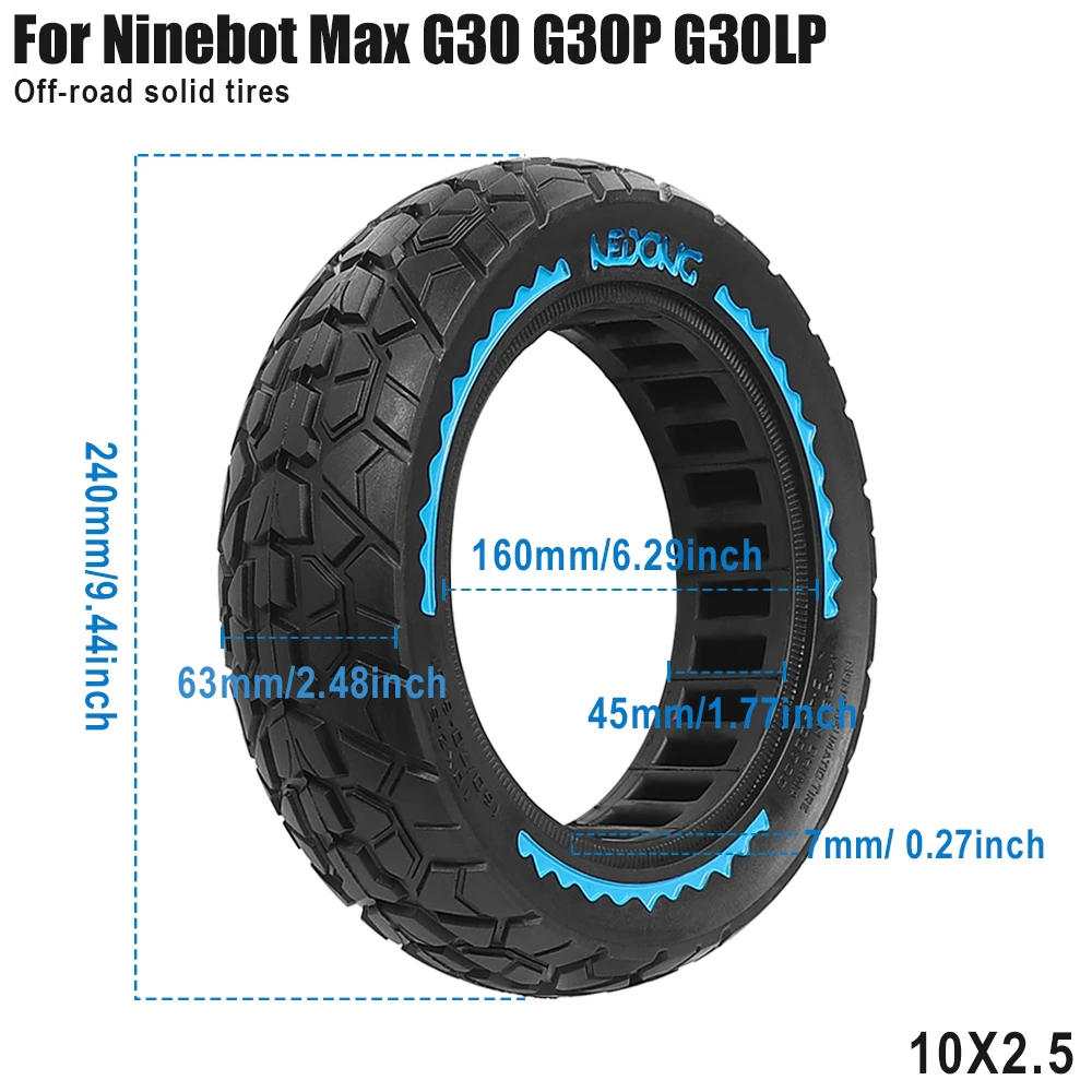 Description Picture 2 of item60/70-6.5 Solid Tire 10x2.5 Tubeless Tyre for Segway Ninebot Max G30P G30LP Gotrax G5 G6 Hiboy Titan Pro MAX3 Electric Scooter