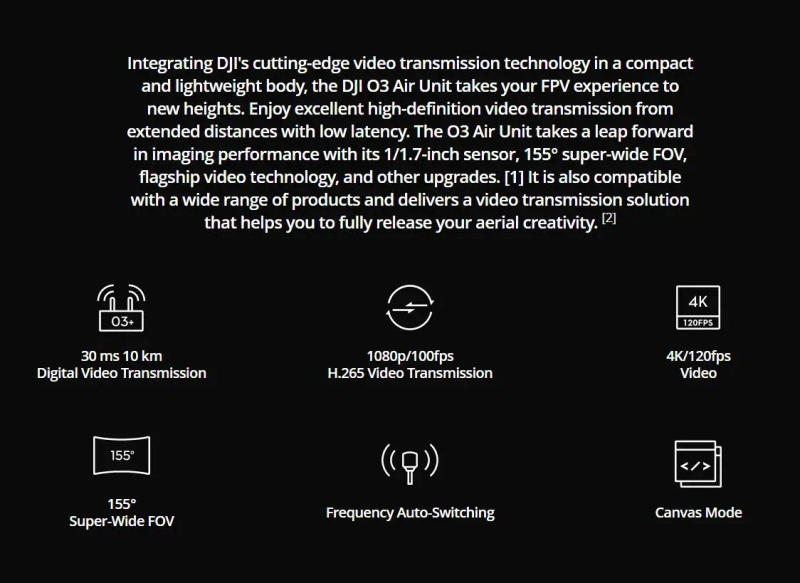 Description Picture 3 of itemDJI O3 Air Unit FPV Drone Digital Transmission System 10km Max Range 1080p/100fps H.265 Video Transmission for FPV Goggles V2