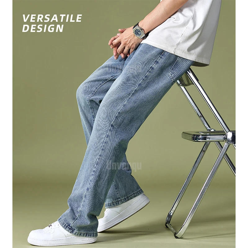 Description Picture 6 of itemUnvanqu Harajuku Street Fashion Men's Jeans Summer Thin Ice Silk Wide Leg Pant Retro Simple Loose Straight Casual Denim Trousers