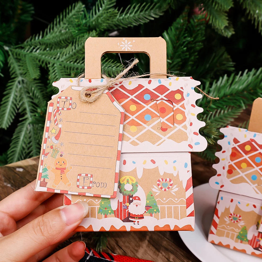 Description Picture 5 of item20/1Pcs Christmas House Shape Candy Box Gift Bags DIY Cookie Candy Packaging Boxes Home Party Decoration Christmas Tree Pendants