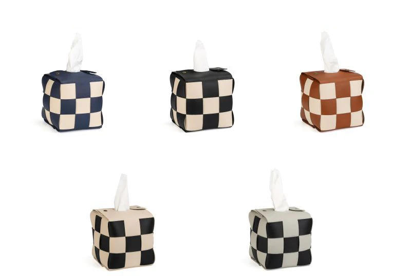 Description Picture 6 of itemBox for Home Checkerboard Tissue Box PU Leather Paper Holder Handkerchief Boxes Uchwyt Na Papier Toaletowy Boite A Mouchoirs