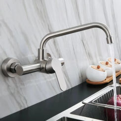 Rotatable balcony kitchen faucet, wall-mounted hot and cold water faucet, double-hole stainless steel bathroom accessories