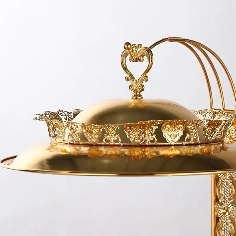 Description Picture 3 of itemNew 8L Stainless Steel Gold Hot Pot Large Capacity Chafing Dish With Hanger Lid For Buffet Party Wedding