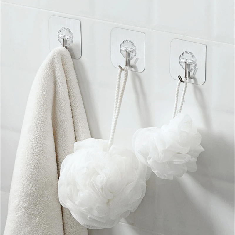 Description Picture 5 of item1-10PCS Transparent Stainless Steel Strong Self Adhesive Hooks Key Storage Hanger for Kitchen Bathroom Door Wall Multi-Function