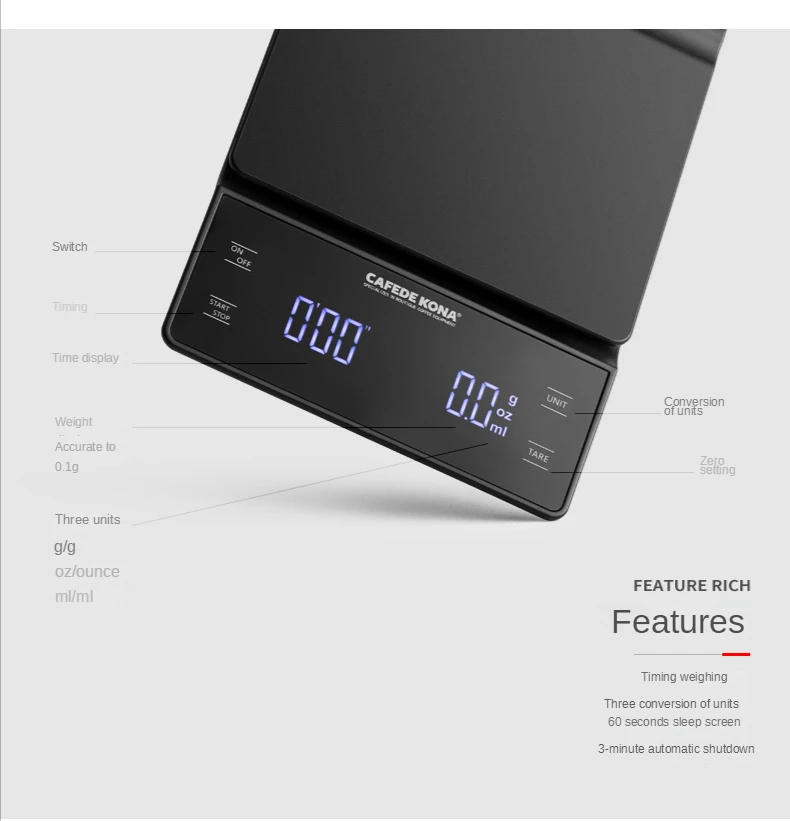 Description Picture 5 of itemSmart Coffee Scale Kitchen Food Scale Digital Electronic Scale with Timer Precision Jewelry Scale Mini Household Weighing Scale