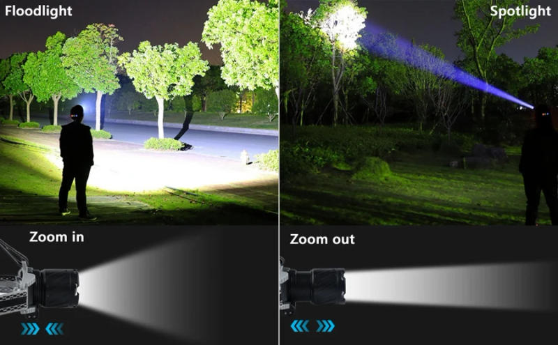 Description Picture 3 of itemXHP99 Headlamp Rechargeable Zoomable Super Bright LED Headlight Waterproof with Charge Display Outdoor Camping Fishing Headlight