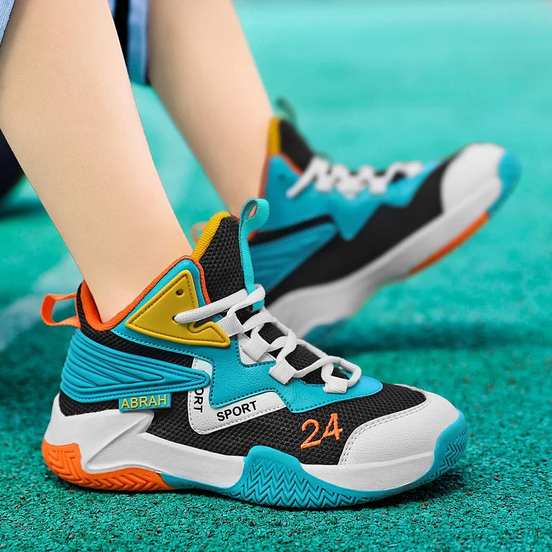 Description Picture 6 of itemChildren's Basketball Shoes High-quality Fashionable Mid Top Sports Shoes Popular Lace Up Outdoor Running Shoes for Kids