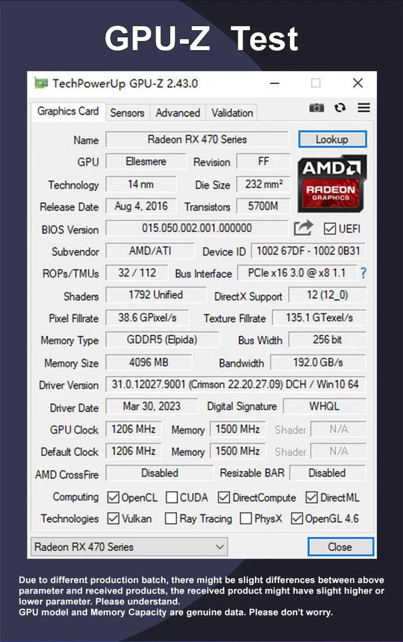 Description Picture 3 of itemKinology Graphics Cards AMD Radeon RX470 4G GDDR5 256bit Video Card HDMI+DP+DVI For Desktop Gaming Computer Components  RX 470
