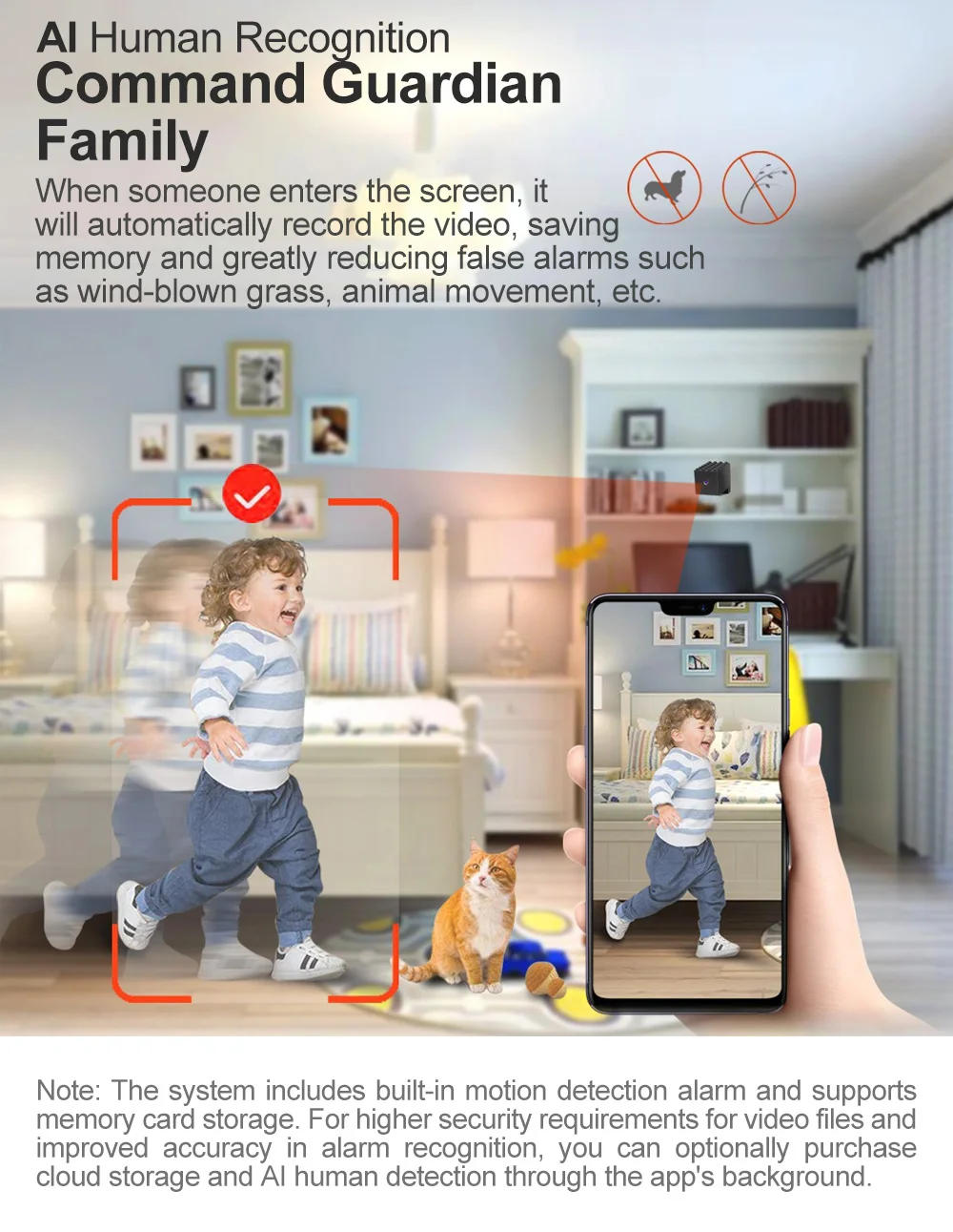 Description Picture 2 of itemXD Powerful Super Mini HD Camera with AI Human Detection Monitoring Security Protection Cloud Storage 128G Card Smart Home Cam