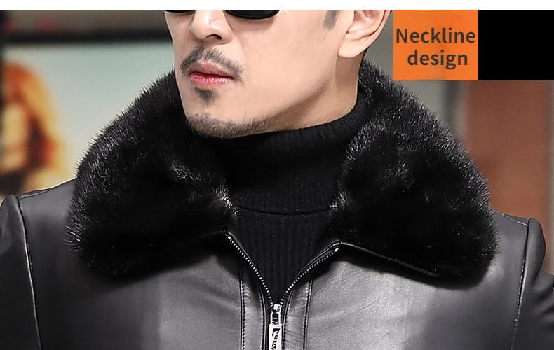 Description Picture 3 of itemGenuine Leather and Fur Coat Men Natural Sheepskin Real Mink Linner Jackets for Man Mid Long Warm Men's Winter Jacket Jaquetas F